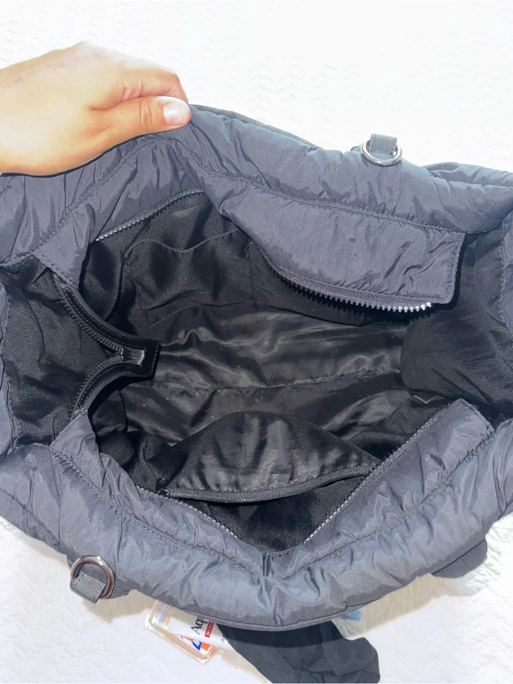 Quilted Black Puffer Tote Bag with Padded Handles